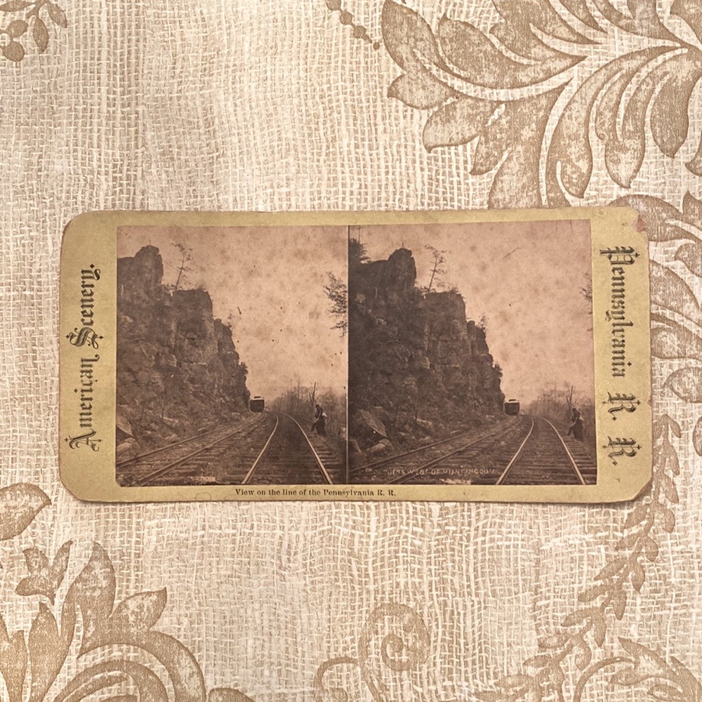 Antique “View on the line of the Pennsylvania RR” Stereoscope Picture Card